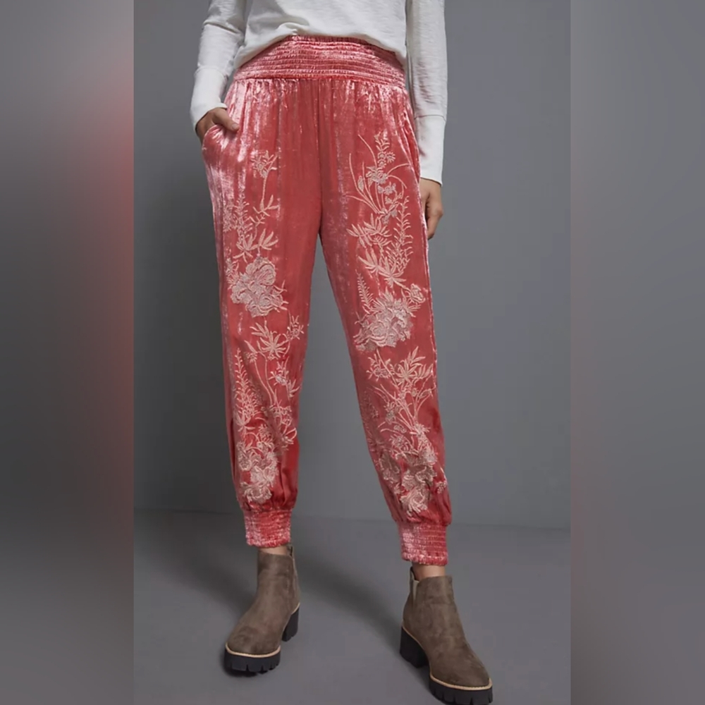Anthropologie Pink Velvet Joggers
